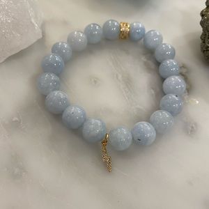 AQUAMARINE HEALING CRYSTAL LIGHTENING BEADED STRETCHY BRACELET